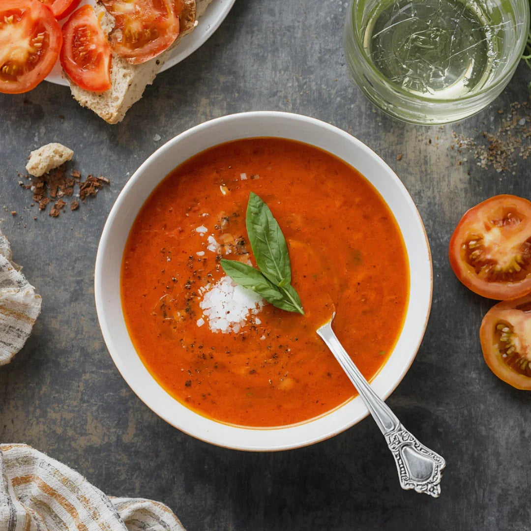 Spansk Gazpacho-soppa som kan tillredas kall. Ingen spis behövs.