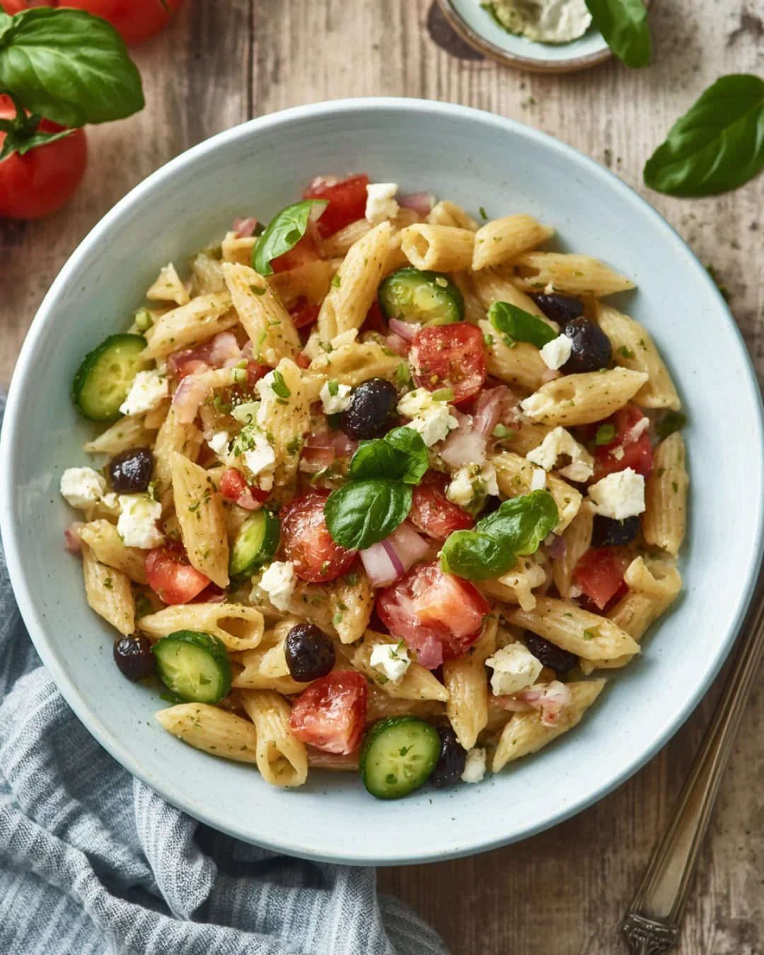 Pastasallad som tål både värme och picknick. Rör ihop en klassisk vinägrett på 10 sekunder med olivolja och vinäger.