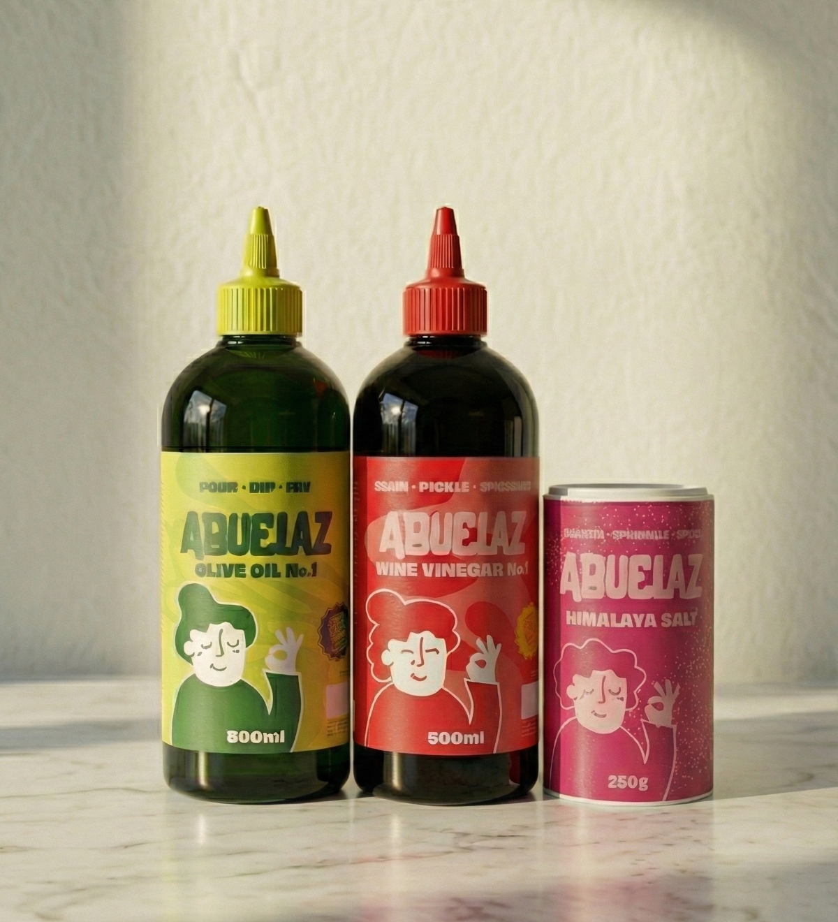 olivolja, salt, vinäger