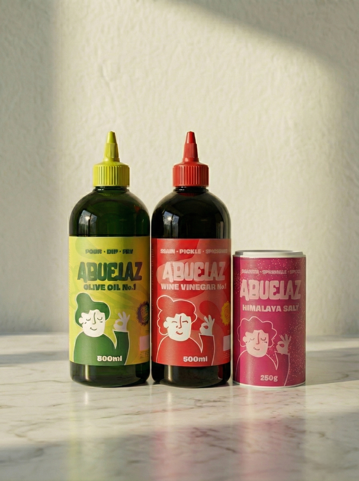 olivolja, salt, vinäger