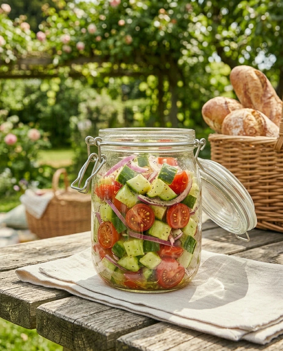 Lätt sommarsallad i burk. Perfekt för camping och husvagnssemestern.